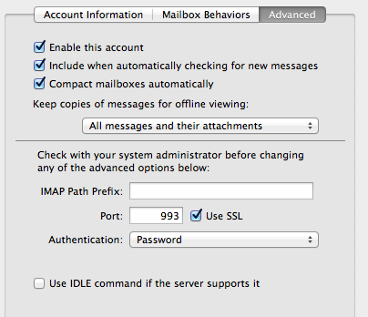 Mail IDLE command option